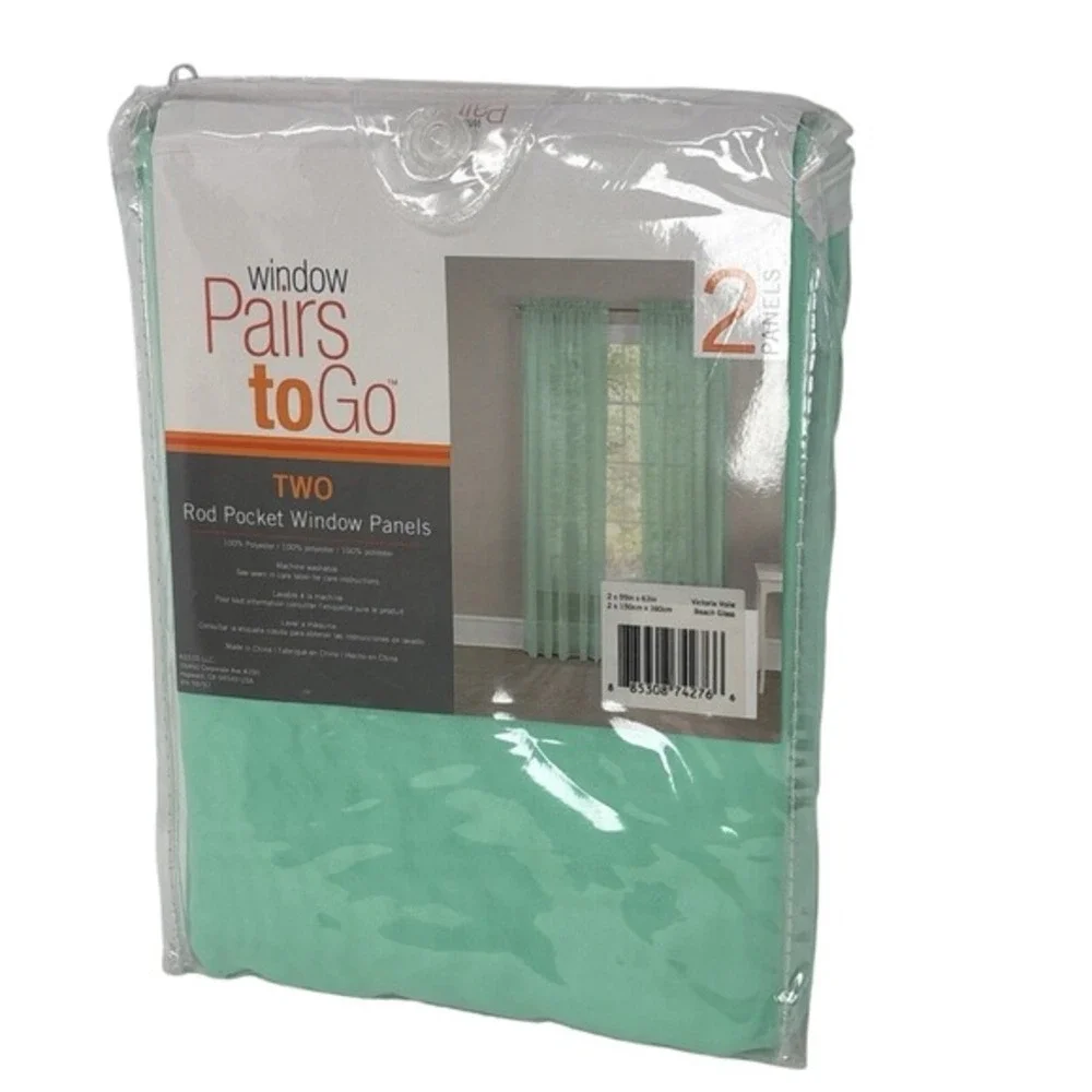 Pairs to Go Rod Pocket Sheer Window Panels set of (2) Beach‎ Glass Green 59x63